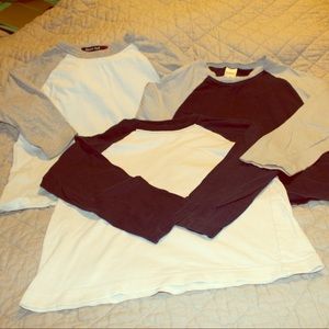 Three boys “baseball” t-shirts, 3/4 length, sz 6
